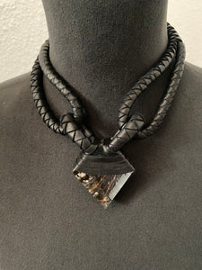 A Black Leather Choker & Rutilated Quartz