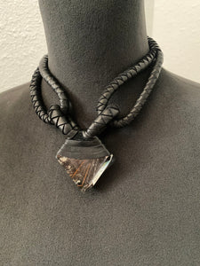 A Black Leather Choker & Rutilated Quartz