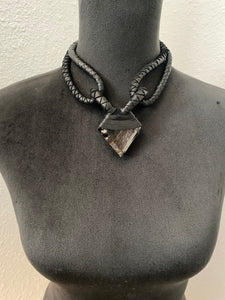 A Black Leather Choker & Rutilated Quartz