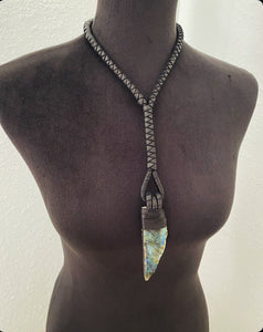 A Black Leather Rope & Labradorite Necklace