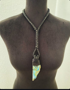 A Black Leather Rope & Labradorite Necklace