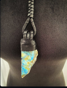 A Black Leather Rope & Labradorite Necklace