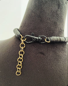 A Black Leather Rope & Labradorite Necklace