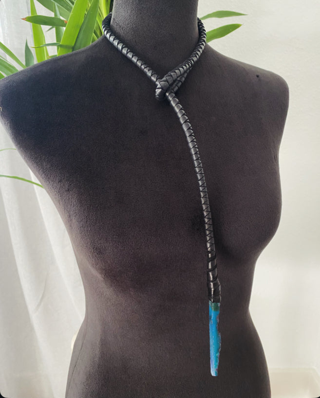 Black Leather & Agate Lariat