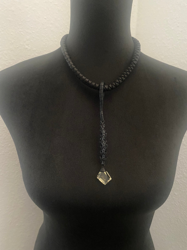 A Faceted Citrine & Leather Drop Necklace