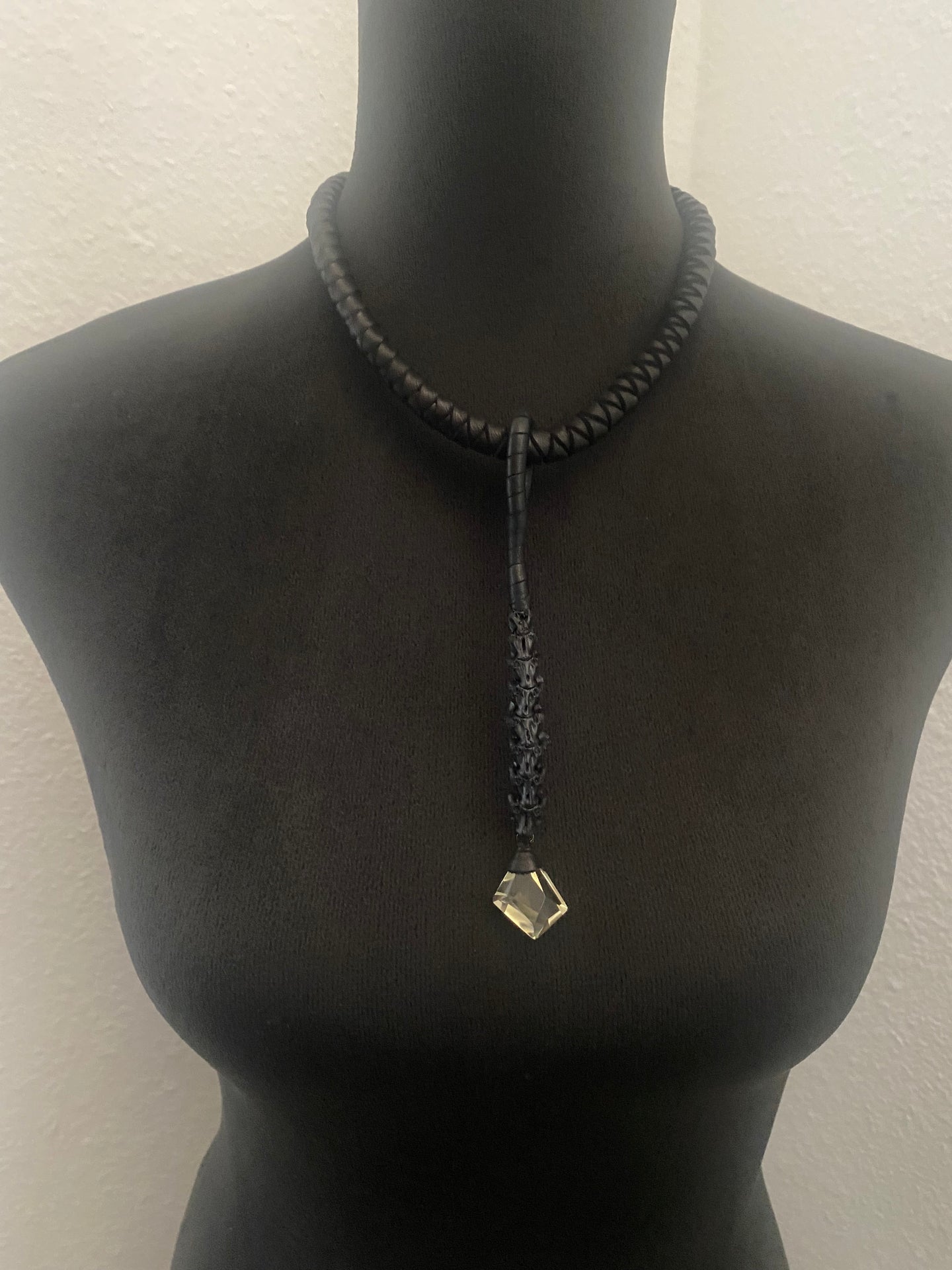 A Faceted Citrine & Leather Drop Necklace