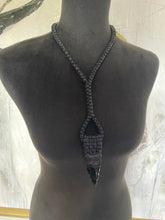 Load image into Gallery viewer, Black Leather &amp; Obsidian Rope Necklace