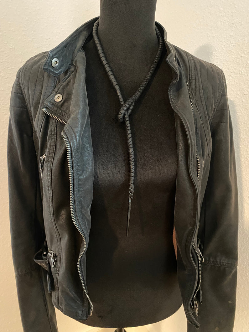 Black Leather Lariat w/ Metal Spike