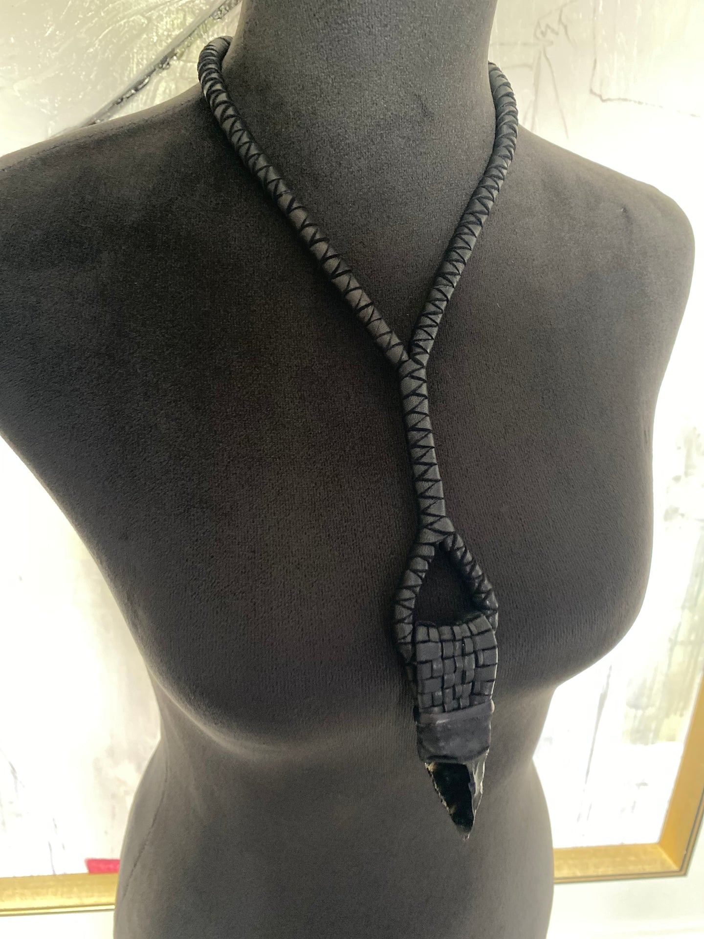 Black Leather & Obsidian Rope Necklace