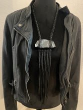 Load image into Gallery viewer, Black Leather Fringe Necklace w/ Selenite
