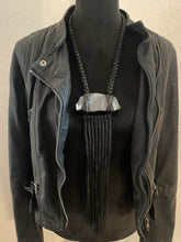 Load image into Gallery viewer, Black Leather Fringe Necklace w/ Selenite