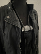 Load image into Gallery viewer, Black Leather Fringe Necklace w/ Selenite