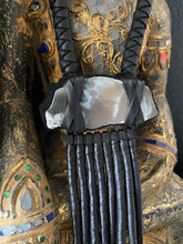 Load image into Gallery viewer, Black Leather Fringe Necklace w/ Selenite