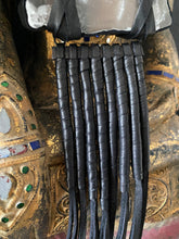 Load image into Gallery viewer, Black Leather Fringe Necklace w/ Selenite