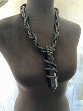 Load image into Gallery viewer, Leather &amp; Black Obsidian Twisted Necklace