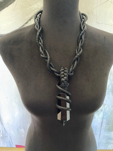 Leather & Black Obsidian Twisted Necklace