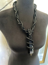 Load image into Gallery viewer, Leather &amp; Black Obsidian Twisted Necklace