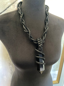 Leather & Black Obsidian Twisted Necklace