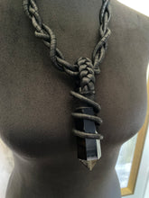 Load image into Gallery viewer, Leather &amp; Black Obsidian Twisted Necklace