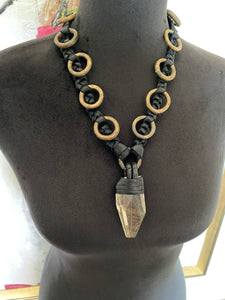 Black Warrior Necklace w/ Rutilated Quartz