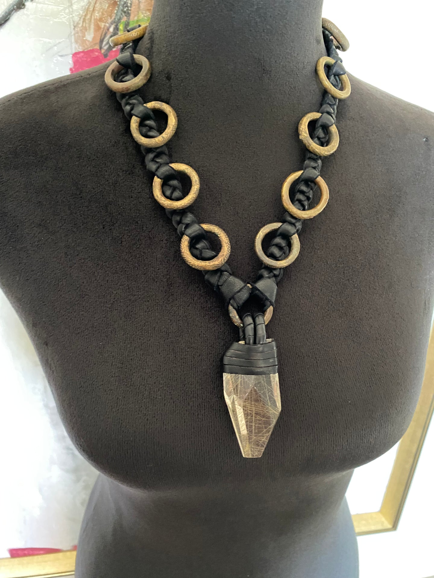 Black Warrior Necklace w/ Rutilated Quartz