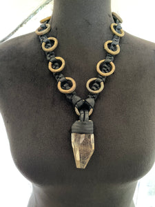 Black Warrior Necklace w/ Rutilated Quartz