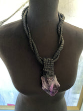 Load image into Gallery viewer, Leather &amp; Amethyst Necklace w/ Lattice