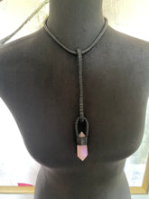 Load image into Gallery viewer, Leather &amp; Rose Quartz Drop Necklace