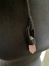 Load image into Gallery viewer, Black Leather &amp; Rose Quartz Drop Necklace