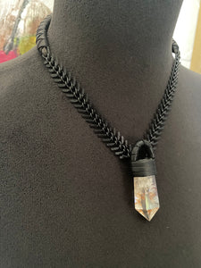 Chain & Crystal Necklace w/ Leather