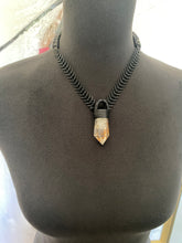 Load image into Gallery viewer, Chain &amp; Crystal Necklace w/ Leather