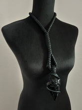 Load image into Gallery viewer, Black Leather &amp; Black Obsidian Necklace