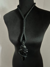 Load image into Gallery viewer, Black Leather &amp; Black Obsidian Necklace