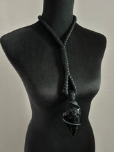 Load image into Gallery viewer, Black Leather &amp; Black Obsidian Necklace