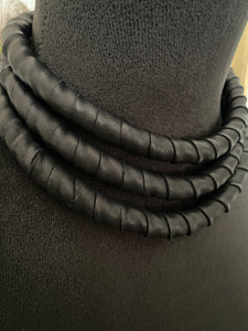 Black Leather Tiered Necklace