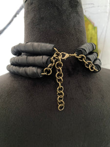 Black Leather Tiered Necklace