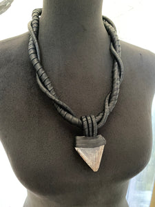 Black Leather & Rutilated Quartz Necklace
