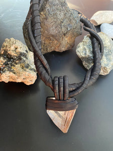 Black Leather & Rutilated Quartz Necklace