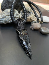Load image into Gallery viewer, Black Leather &amp; Black Obsidian Necklace