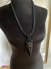 Load image into Gallery viewer, Black Leather &amp; Black Obsidian Necklace