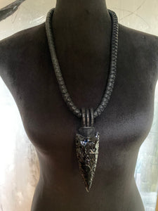 Black Leather & Black Obsidian Necklace