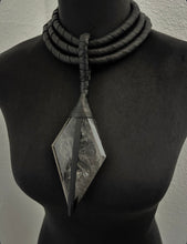 Load image into Gallery viewer, A. Black Leather Choker w/ Epic Smokey Quartz