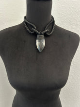 Load image into Gallery viewer, A. Black Leather &amp; Faceted Quartz Choker Necklace