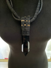 Load image into Gallery viewer, Black Leather &amp; Black Obsidian Lattice Necklace