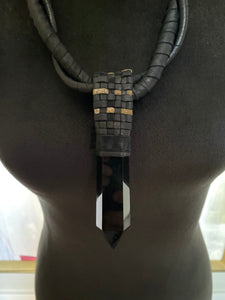 Leather & Obsidian Lattice Necklace