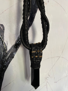 Black Leather & Black Obsidian Lattice Necklace