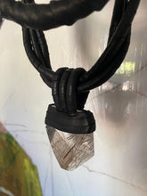 Load image into Gallery viewer, Black Leather Layered Necklace w/ Rutilated Quartz