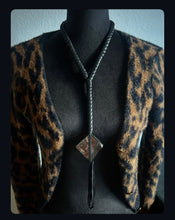 Load image into Gallery viewer, Black Leather &amp; Rutilated Quartz Fringe Necklace