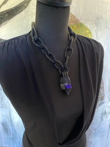 Black Leather Chain & Smokey Quartz Necklace