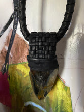 Load image into Gallery viewer, Leather &amp; Megaladon Tooth Lattice Necklace